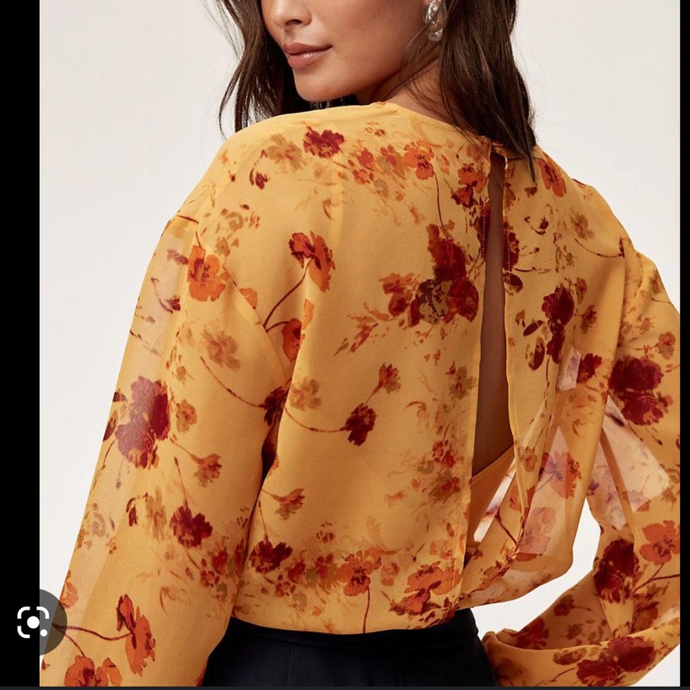 Aritzia wilfred Talmont Bodysuit chiffon upstate yellow floral blouse s bnwt